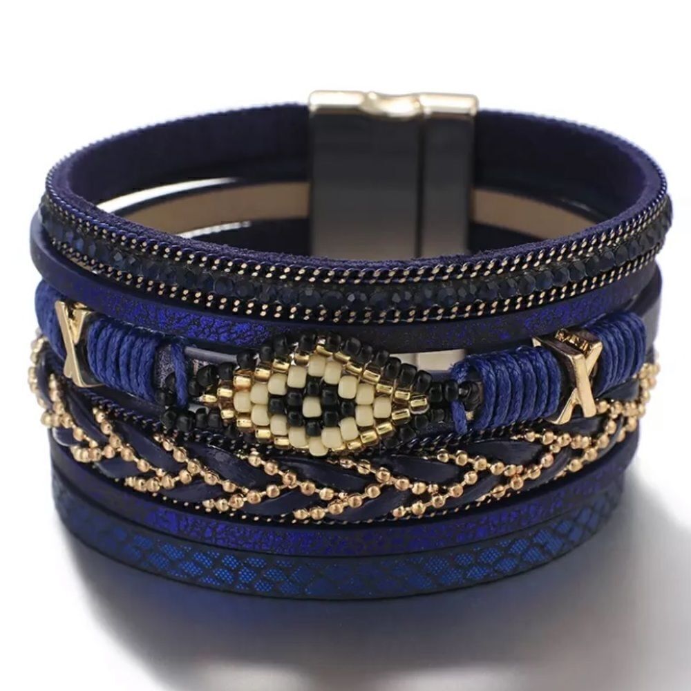 Bohemian style layered beaded magnetic bracelet